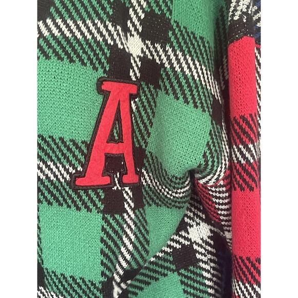 RUNWAY | Vintage Knit Varsity Cardigan Sweater | Button Up Plaid | Women Large - Picture 6 of 9